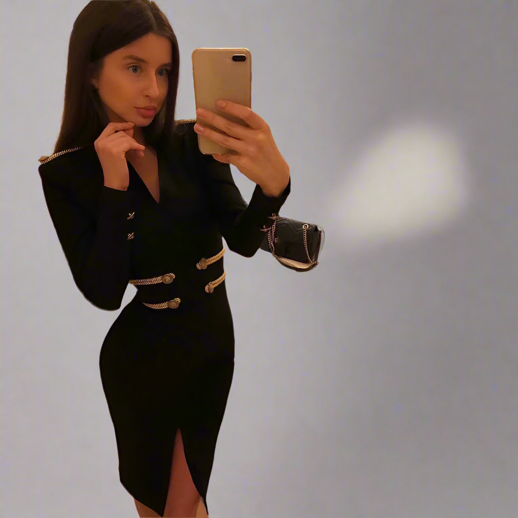 Bandage Dress Long Sleeve Elegant Button Sexy Black Solid Casual Sexy Mini Evening Party Dresses Outfits
