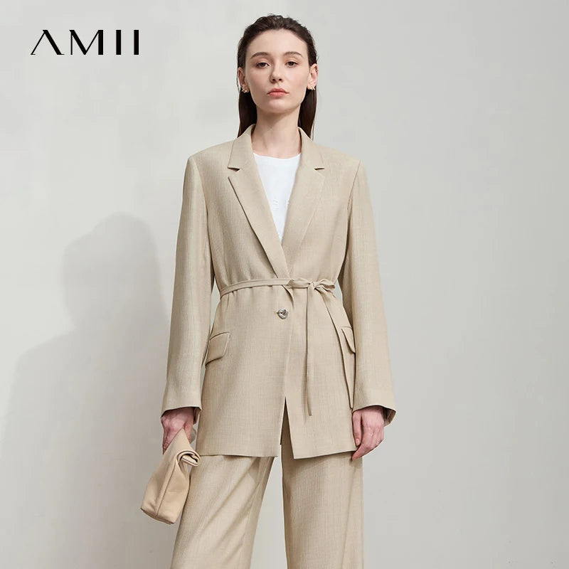New Long Sleeves Loose Coat Notched Business Jacket Belt Women's Clothing