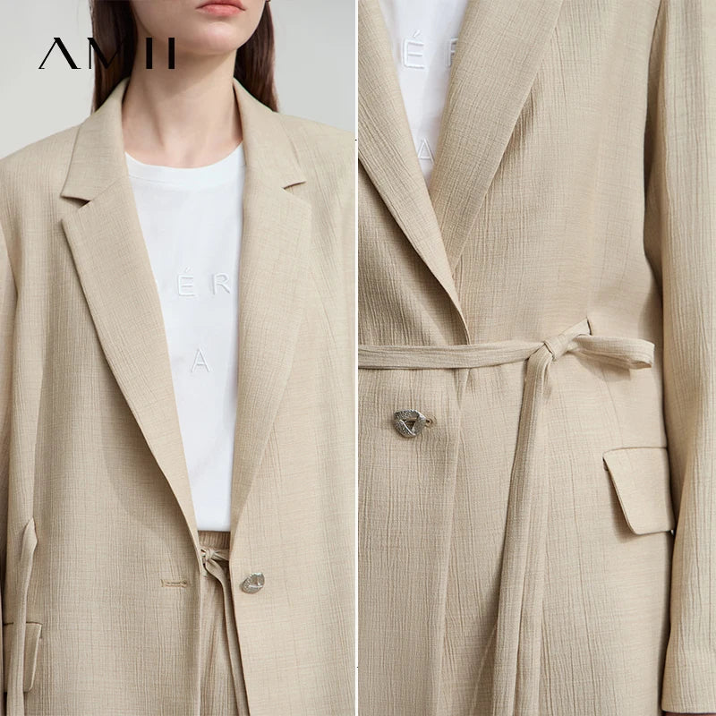New Long Sleeves Loose Coat Notched Business Jacket Belt Women's Clothing