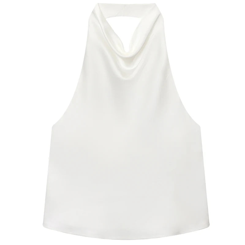Women Satin Halter Top Summer Black Yellow Tanks & Camis Off Shoulder Crop Tank Top Fashion Sleeveless Backless Vests