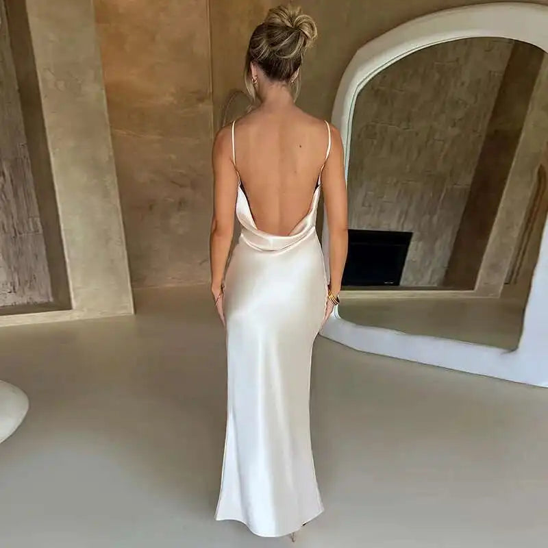 Avrilyaan White Satin dress. Backless Sexy Dress Women.Split Elegant Night Club Party Dresses Summer Long Dress Vestidos
