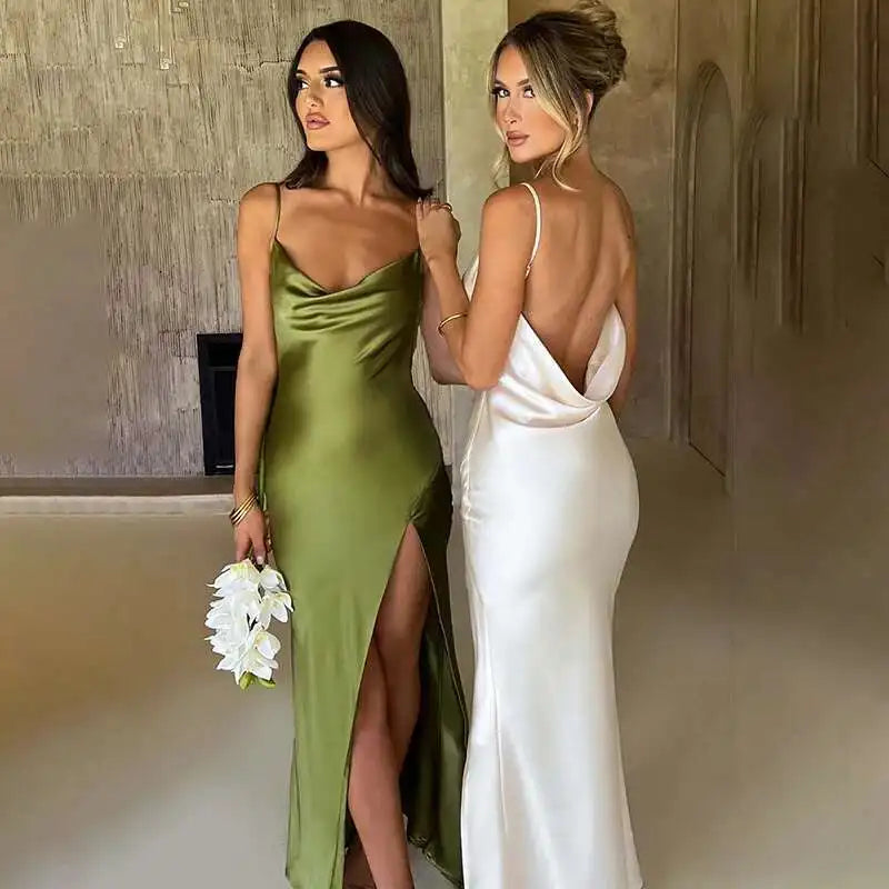 Avrilyaan White Satin dress. Backless Sexy Dress Women.Split Elegant Night Club Party Dresses Summer Long Dress Vestidos