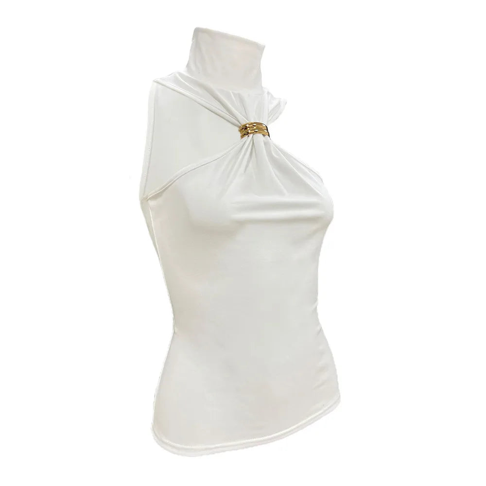 Women Halter Tops Twist Front Sexy Ring Pleated Tank Tops Turtleneck Dressy Sleeveless Summer Slim Fit Vest Streetwear 2025