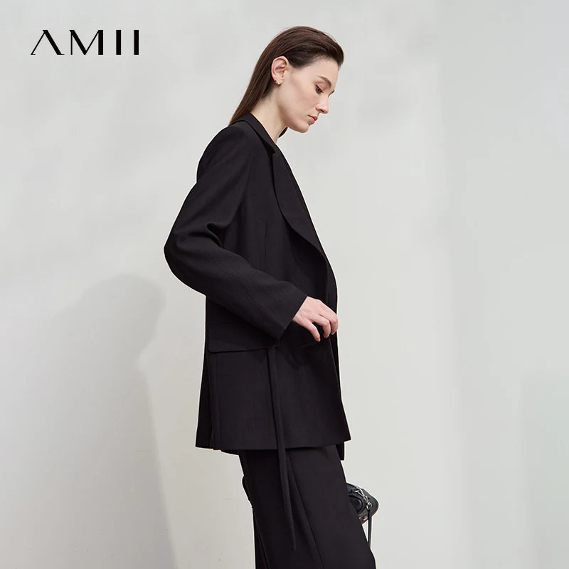 New Long Sleeves Loose Coat Notched Business Jacket Belt Women's Clothing