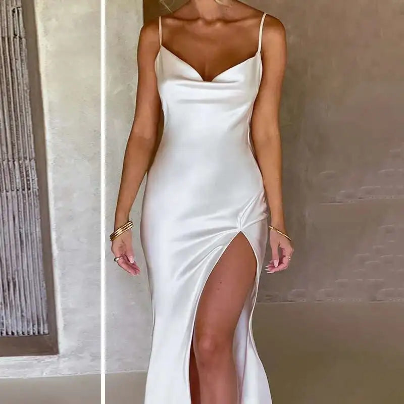 Avrilyaan White Satin dress. Backless Sexy Dress Women.Split Elegant Night Club Party Dresses Summer Long Dress Vestidos