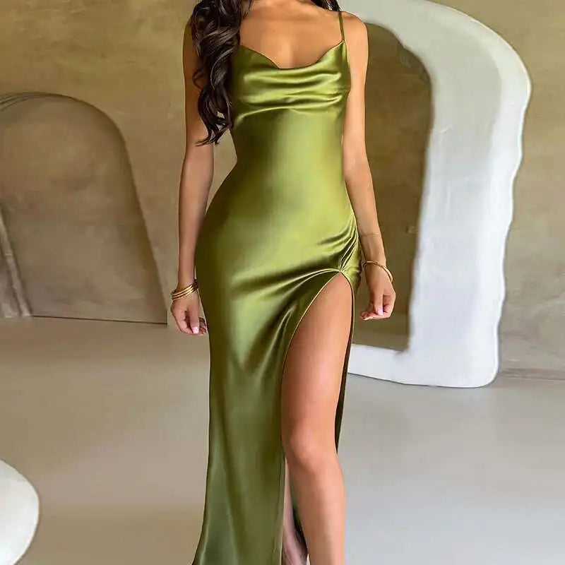 Avrilyaan White Satin dress. Backless Sexy Dress Women.Split Elegant Night Club Party Dresses Summer Long Dress Vestidos