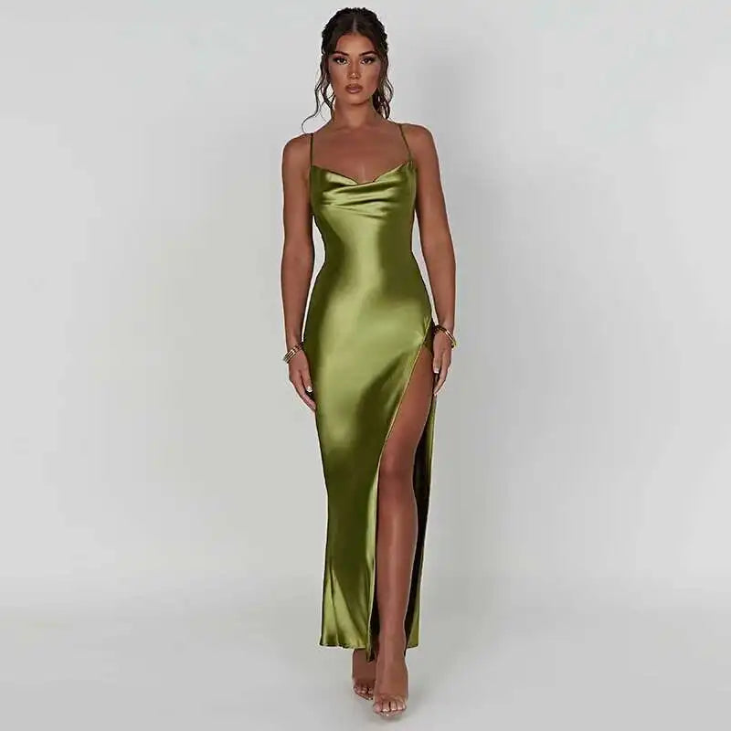 Avrilyaan White Satin dress. Backless Sexy Dress Women.Split Elegant Night Club Party Dresses Summer Long Dress Vestidos