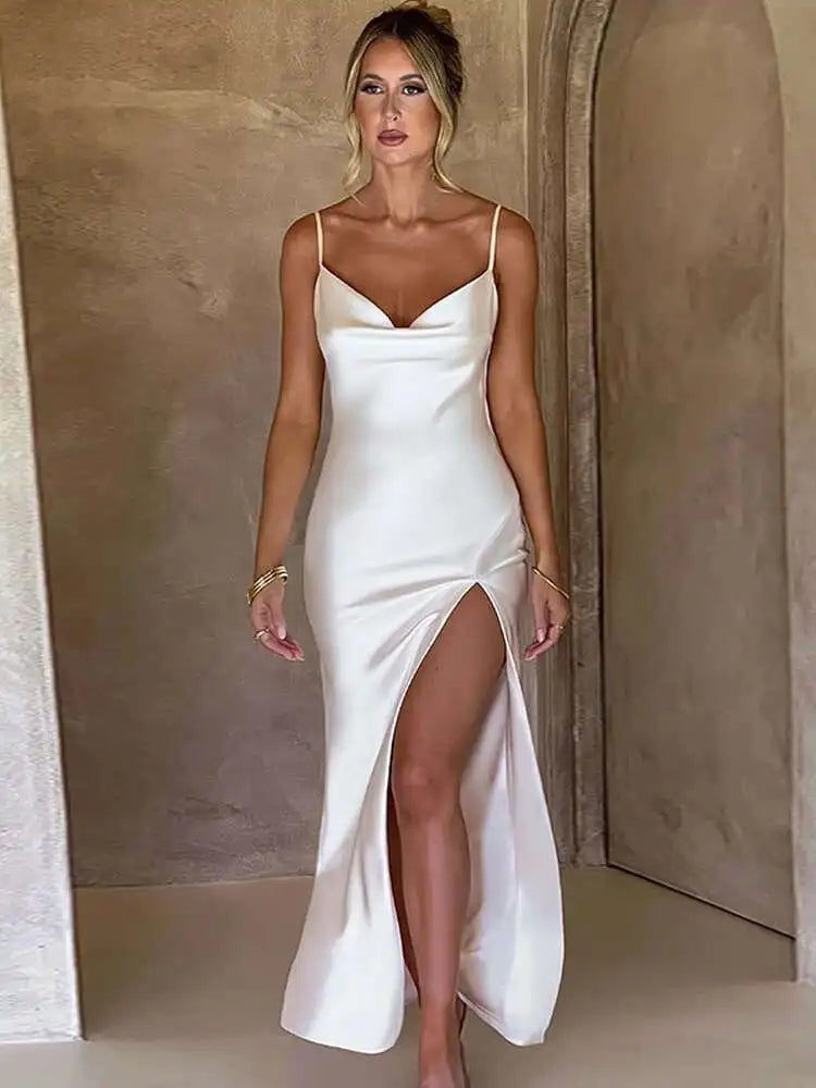 Avrilyaan White Satin dress. Backless Sexy Dress Women.Split Elegant Night Club Party Dresses Summer Long Dress Vestidos
