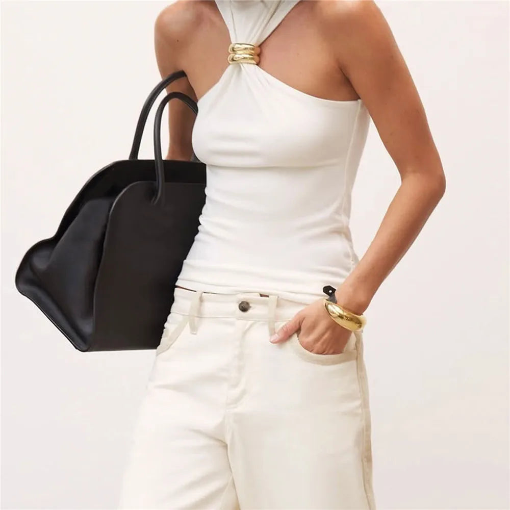 Women Halter Tops Twist Front Sexy Ring Pleated Tank Tops Turtleneck Dressy Sleeveless Summer Slim Fit Vest Streetwear 2025