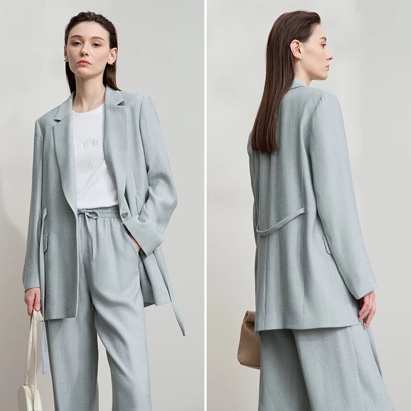 New Long Sleeves Loose Coat Notched Business Jacket Belt Women's Clothing