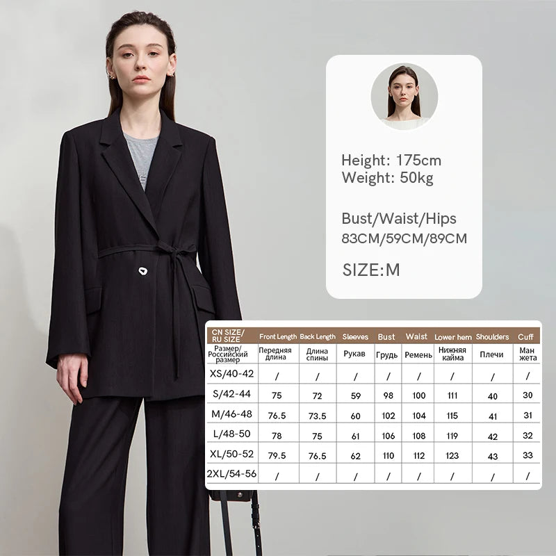 New Long Sleeves Loose Coat Notched Business Jacket Belt Women's Clothing
