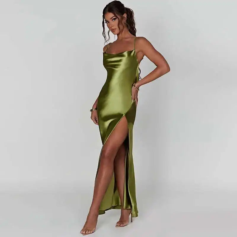 Avrilyaan White Satin dress. Backless Sexy Dress Women.Split Elegant Night Club Party Dresses Summer Long Dress Vestidos