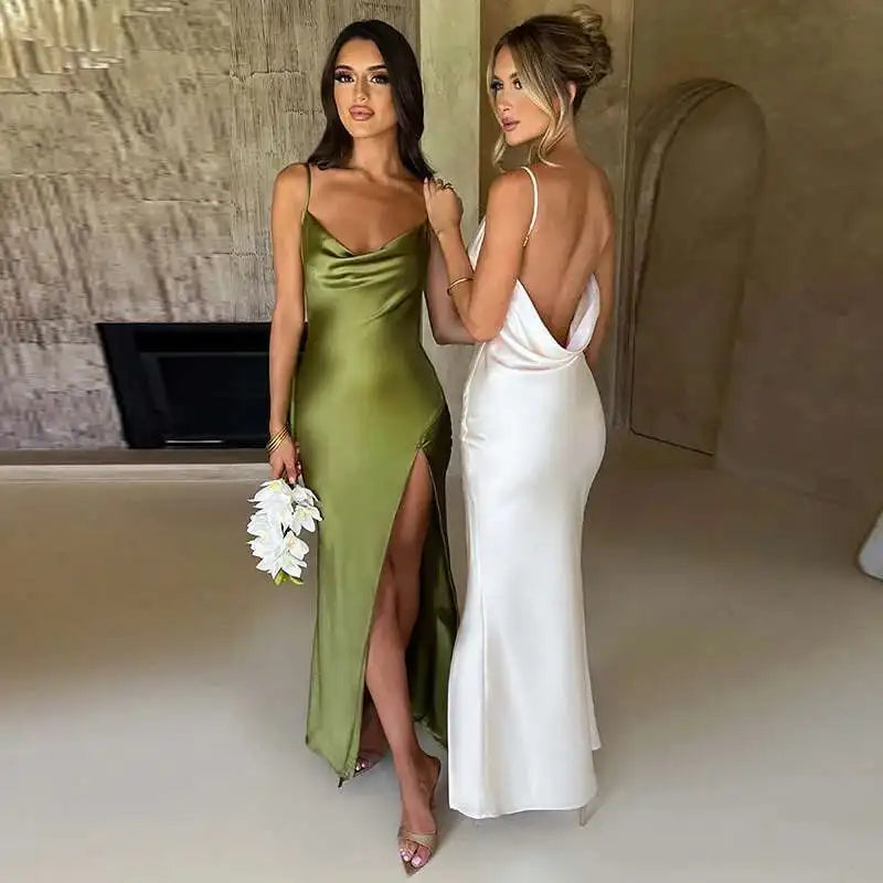 Avrilyaan White Satin dress. Backless Sexy Dress Women.Split Elegant Night Club Party Dresses Summer Long Dress Vestidos