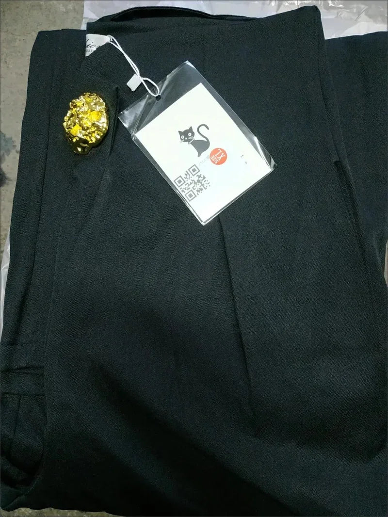Elegant Office Lady Wide Leg Pants Design Flower Button High Waist Pantalones Baggy Spring Summer Straight Spodnie New