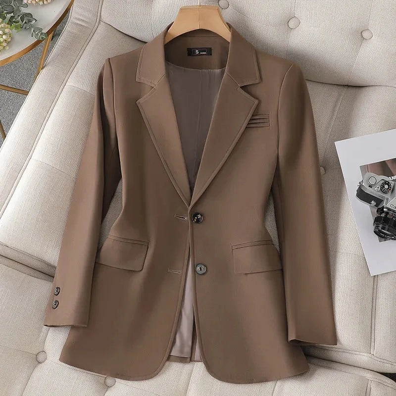 Pink Coffee Black Solid Blazer Female Long Sleeve Single Breasted Suit Jacket Coat Ladies Office Blazer Outerwear