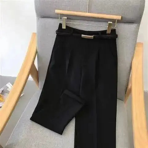 Elegant Summer Casual Pants Women Fashion Solid Color Sashes Slim Straight Trousers Chic Business Mujer Retro Belt.