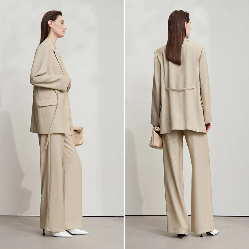 New Long Sleeves Loose Coat Notched Business Jacket Belt Women's Clothing