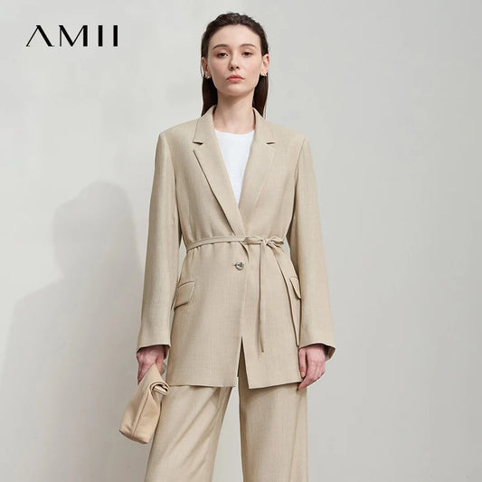 New Long Sleeves Loose Coat Notched Business Jacket Belt Women's Clothing