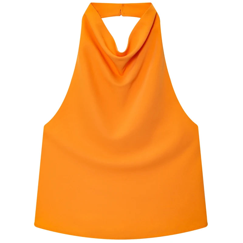 Women Satin Halter Top Summer Black Yellow Tanks & Camis Off Shoulder Crop Tank Top Fashion Sleeveless Backless Vests