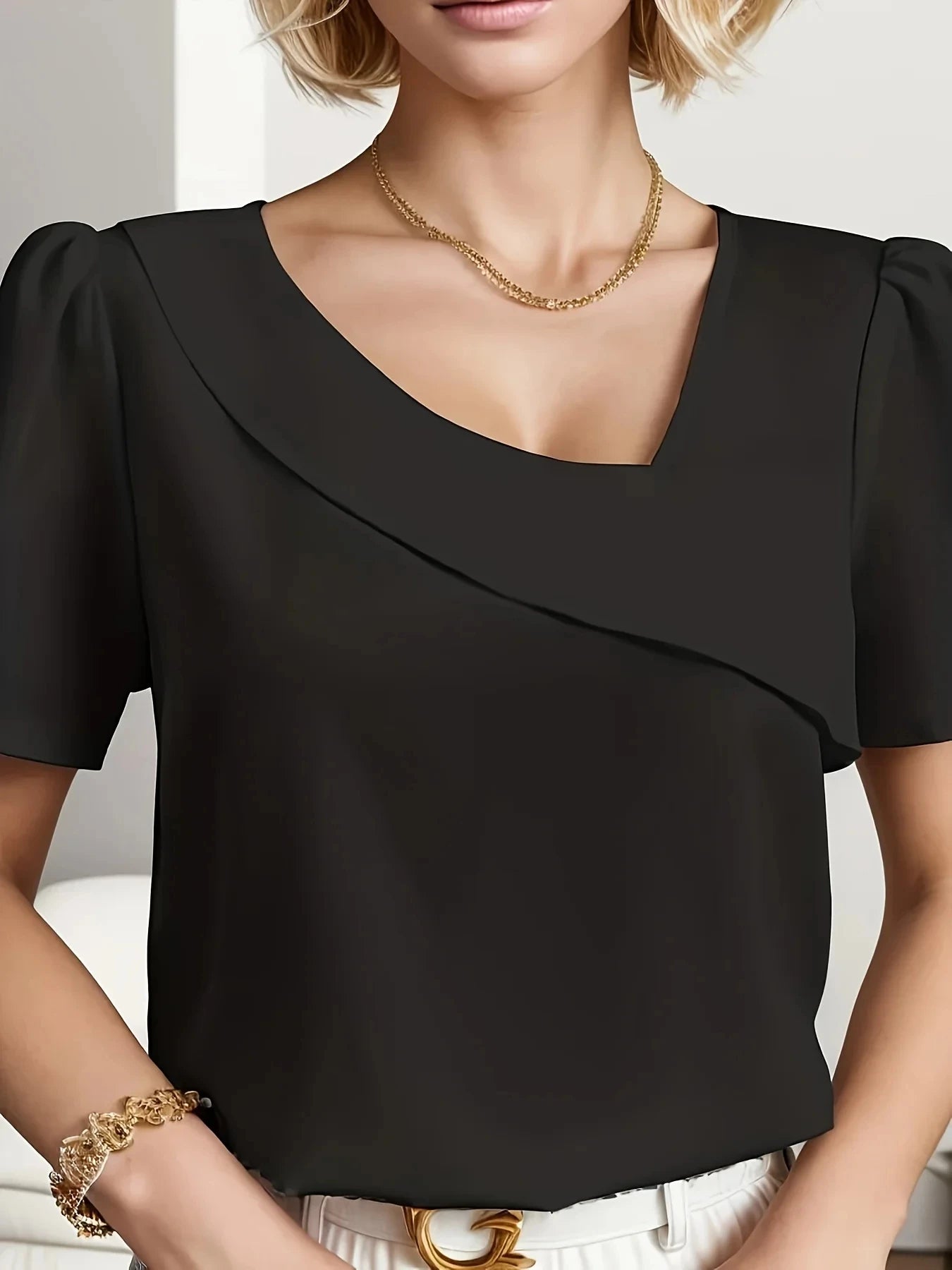 Elegant Woman Shirt  Casual Fashion Blouse Short Sleeve Loose Printed  Shirt Woman