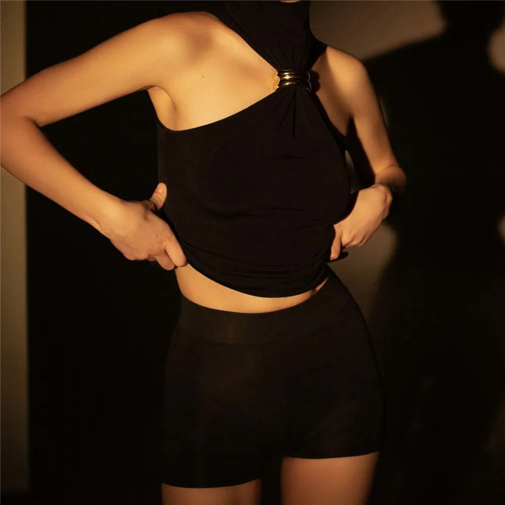 Women Halter Tops Twist Front Sexy Ring Pleated Tank Tops Turtleneck Dressy Sleeveless Summer Slim Fit Vest Streetwear 2025
