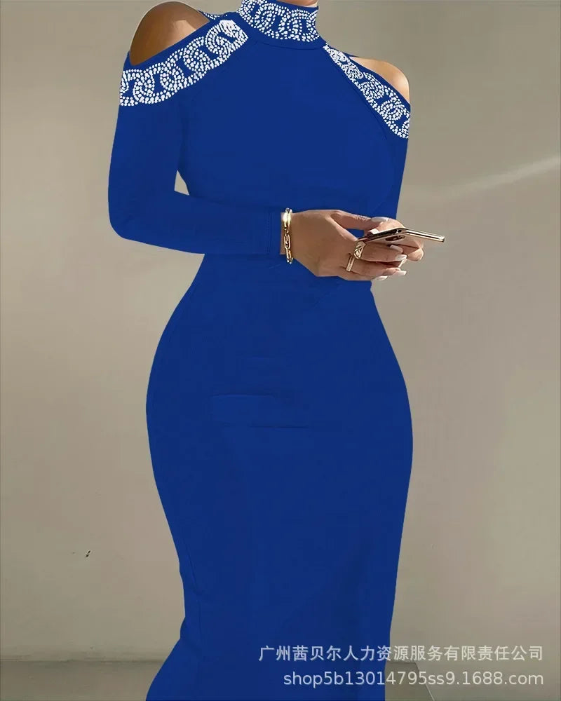 Women's Clothing Lace Splicing Long-sleeved Slim Long Dress High Waist Fashion Casual