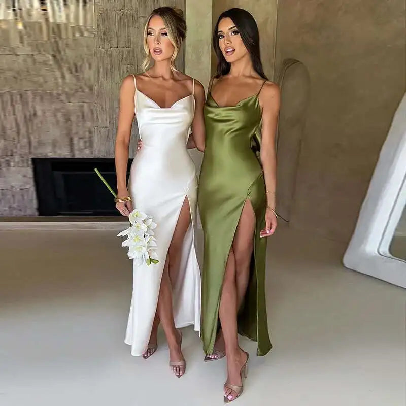Avrilyaan White Satin dress. Backless Sexy Dress Women.Split Elegant Night Club Party Dresses Summer Long Dress Vestidos