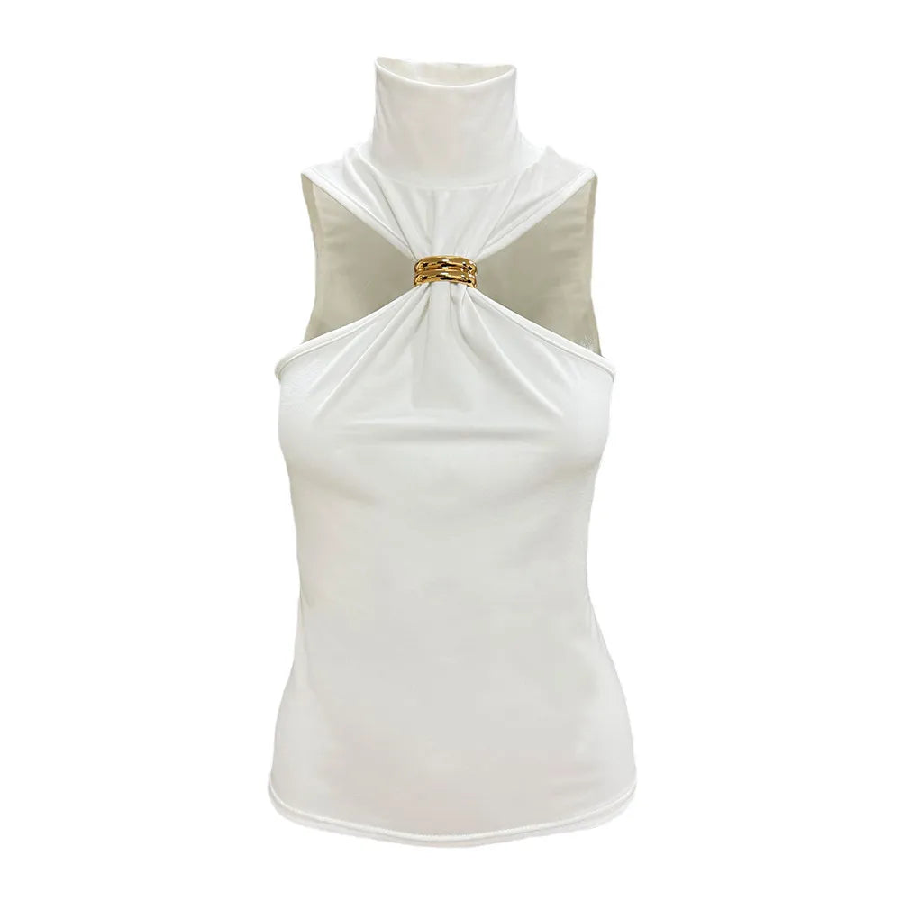 Women Halter Tops Twist Front Sexy Ring Pleated Tank Tops Turtleneck Dressy Sleeveless Summer Slim Fit Vest Streetwear 2025