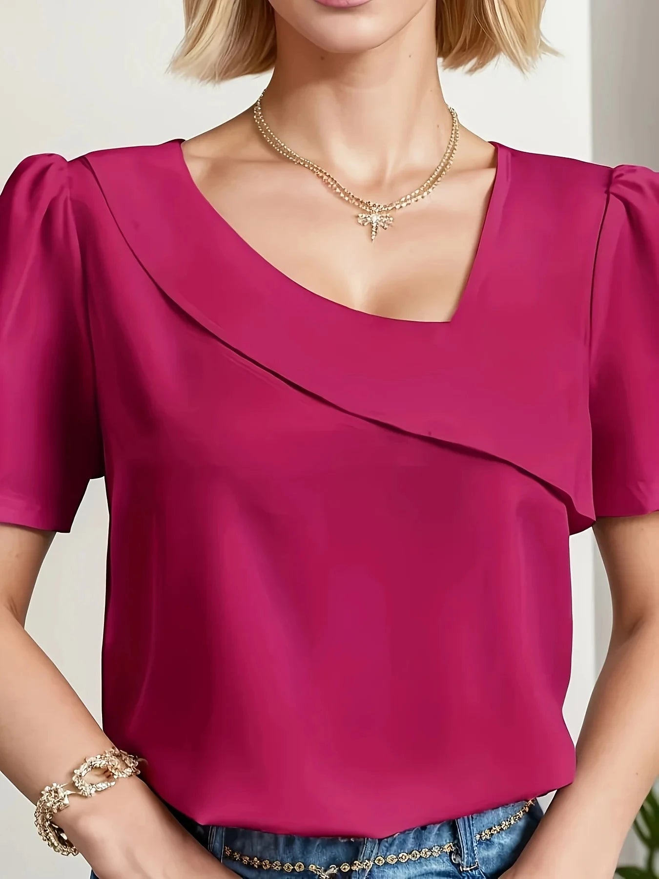 Elegant Woman Shirt  Casual Fashion Blouse Short Sleeve Loose Printed  Shirt Woman