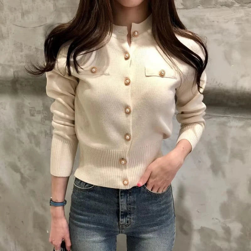 Autumn Long Sleeve Fashion Women Cardigans Sweater Knitted Coat Short Casual Single Breasted Slim Chic Ladies Tops