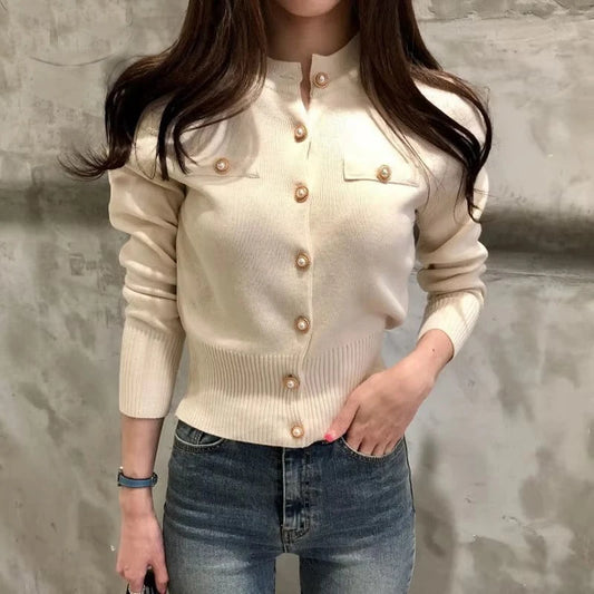 Autumn Long Sleeve Fashion Women Cardigans Sweater Knitted Coat Short Casual Single Breasted Slim Chic Ladies Tops