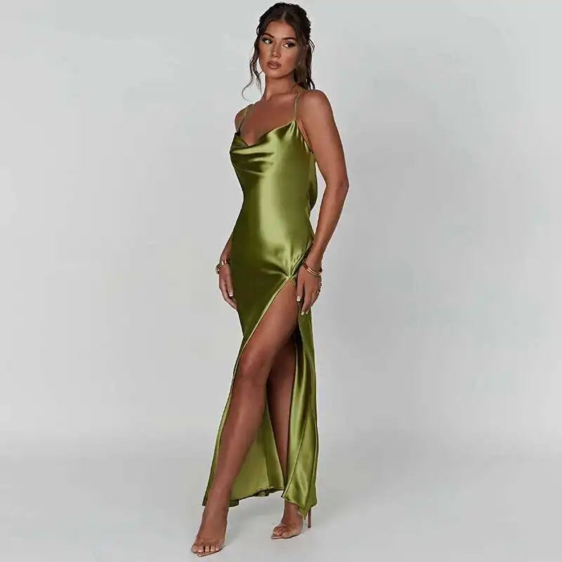 Avrilyaan White Satin dress. Backless Sexy Dress Women.Split Elegant Night Club Party Dresses Summer Long Dress Vestidos