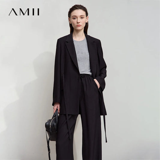 New Long Sleeves Loose Coat Notched Business Jacket Belt Women's Clothing