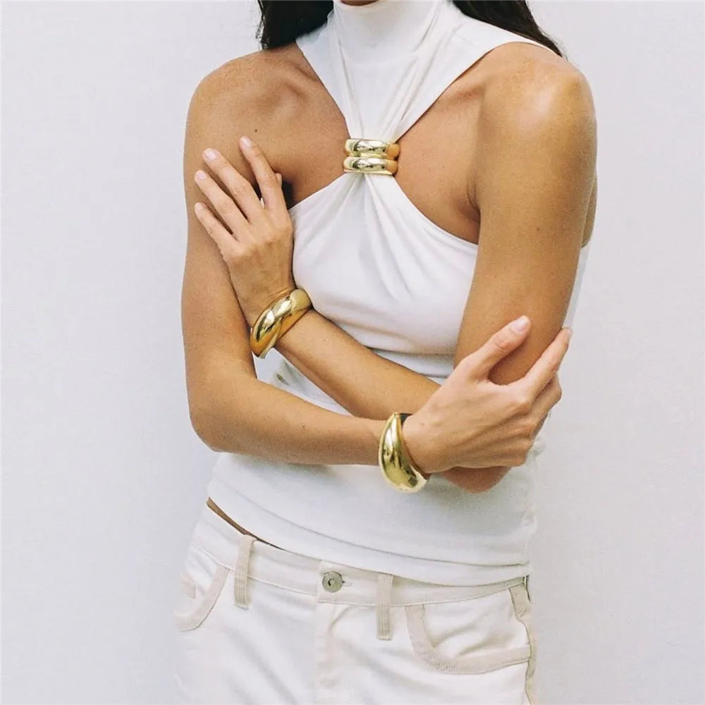 Women Halter Tops Twist Front Sexy Ring Pleated Tank Tops Turtleneck Dressy Sleeveless Summer Slim Fit Vest Streetwear 2025