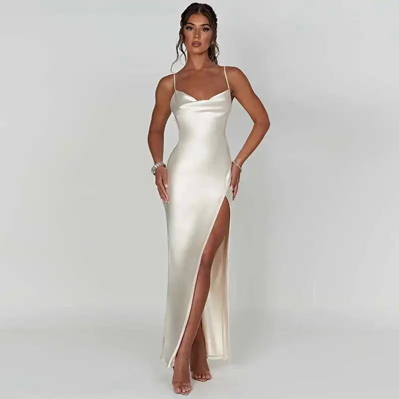 Avrilyaan White Satin dress. Backless Sexy Dress Women.Split Elegant Night Club Party Dresses Summer Long Dress Vestidos