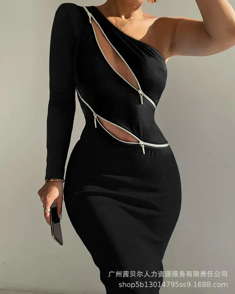 Women's Clothing Lace Splicing Long-sleeved Slim Long Dress High Waist Fashion Casual