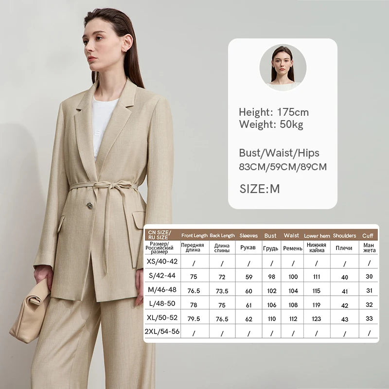 New Long Sleeves Loose Coat Notched Business Jacket Belt Women's Clothing