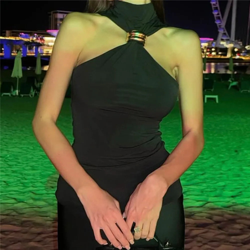 Women Halter Tops Twist Front Sexy Ring Pleated Tank Tops Turtleneck Dressy Sleeveless Summer Slim Fit Vest Streetwear 2025